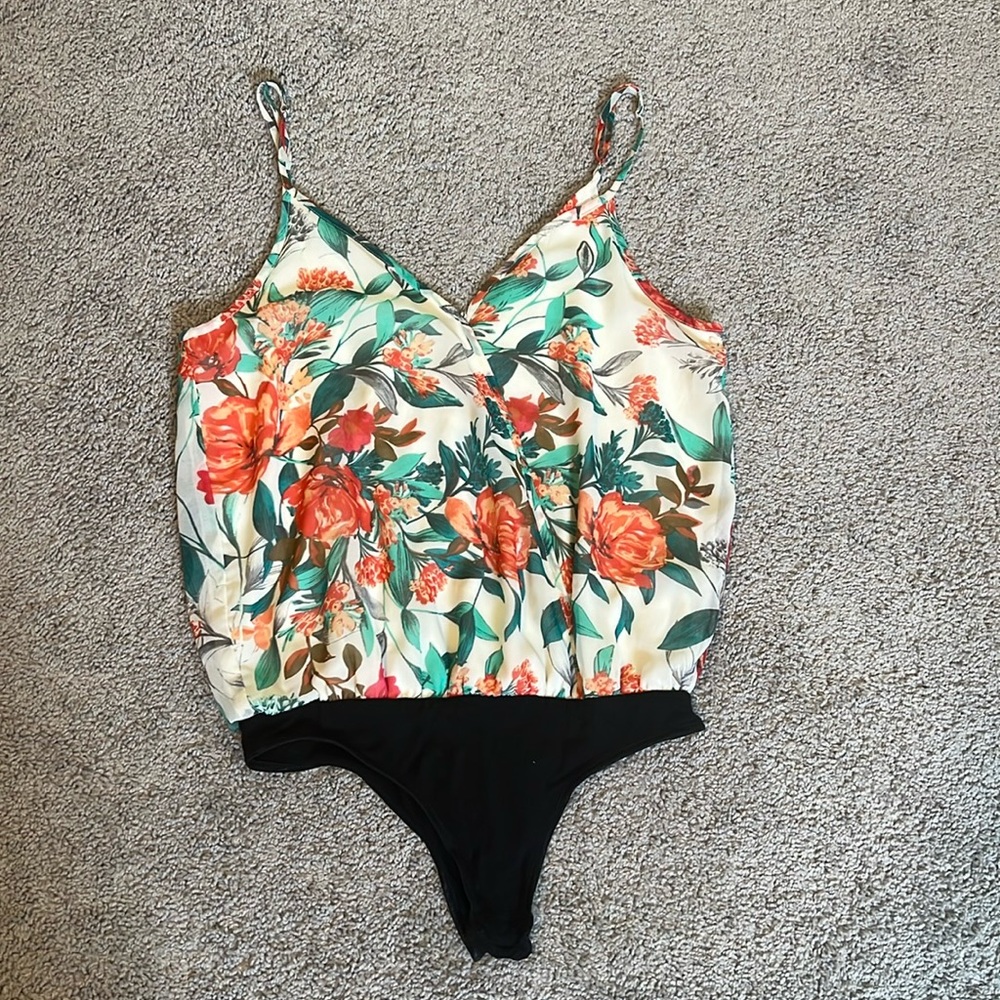 Floral Print Bodysuit with Black Bottom